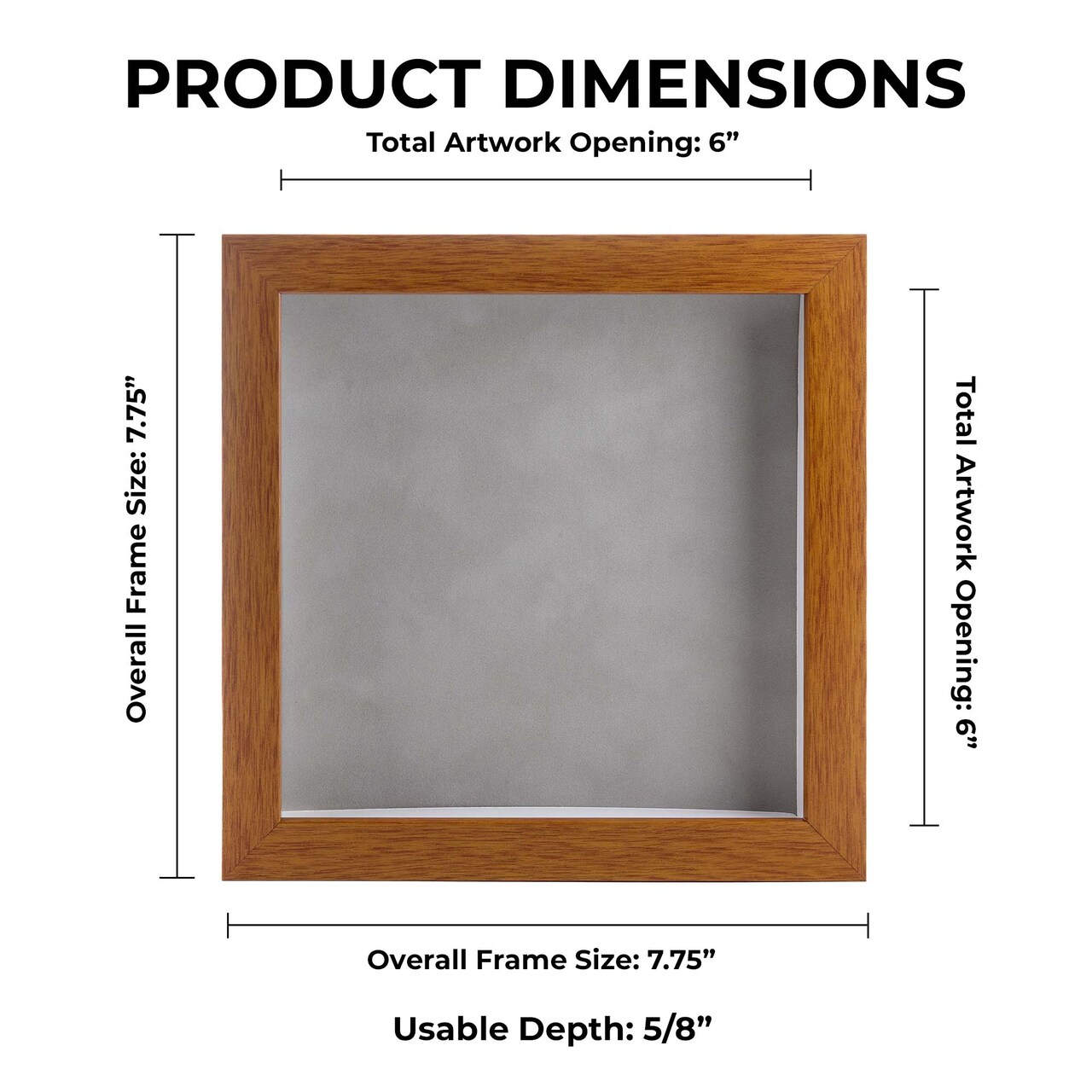 Warm Honey Brown Wood Shadow Box Frame with Acrylic Front - Light Brown Suede Backing, 30 Sizes